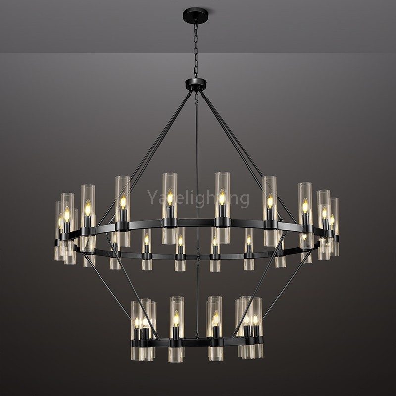 Modern Glass Round 2 Tier Chandelier 60”D