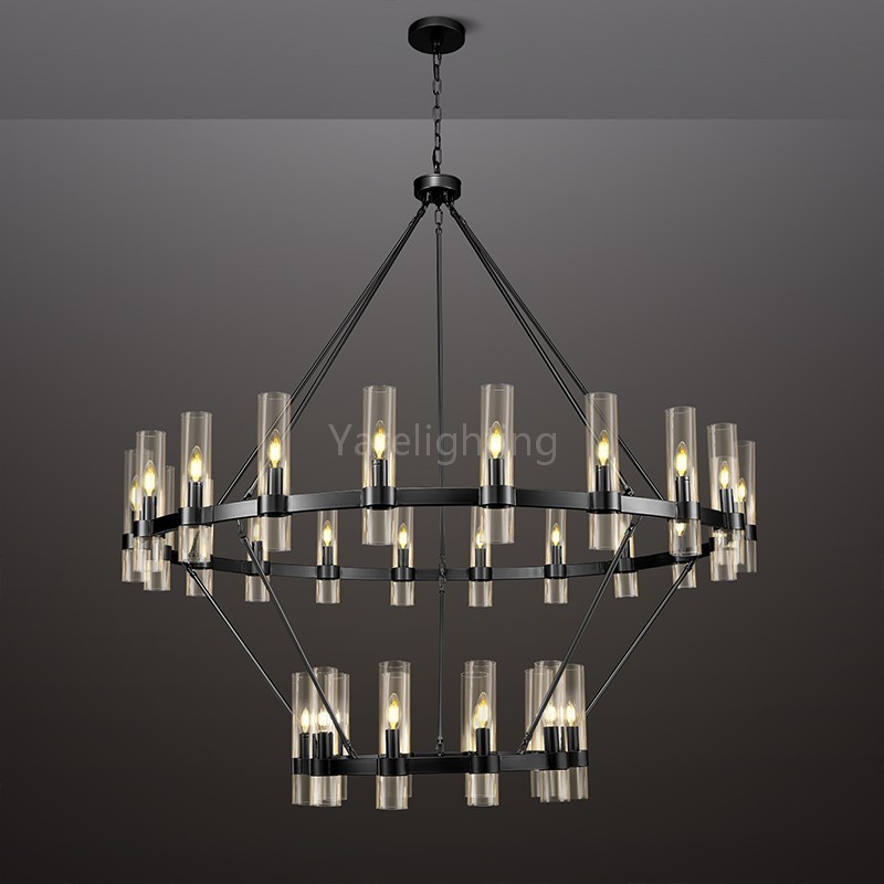 Modern Glass Round 2 Tier Chandelier 60”D