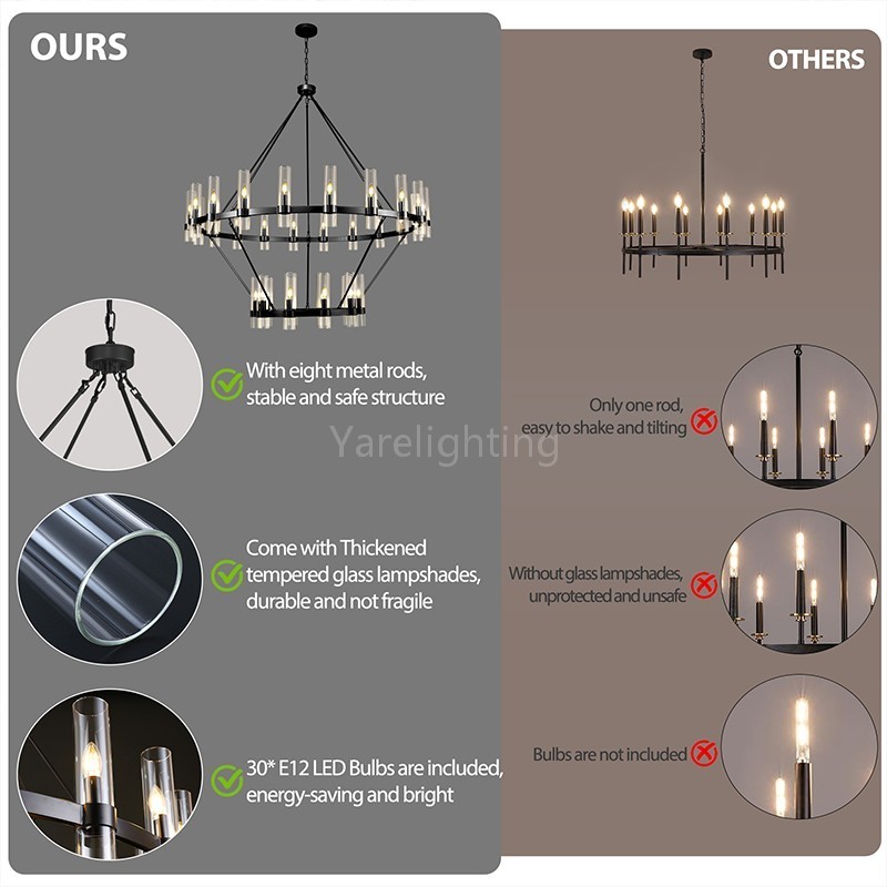 Modern Glass Round 2 Tier Chandelier 60”D