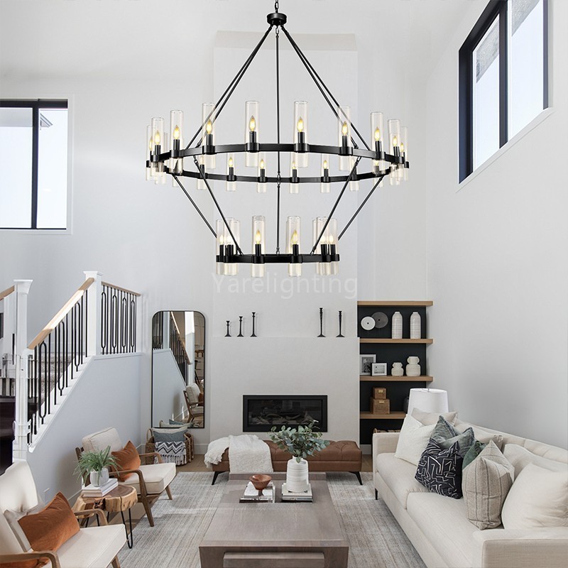 Modern Glass Round 2 Tier Chandelier 60”D