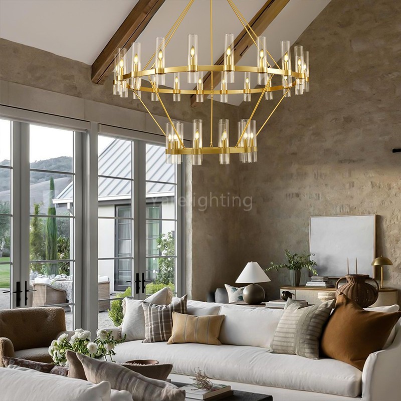 Modern Glass Round 2 Tier Chandelier 60”D