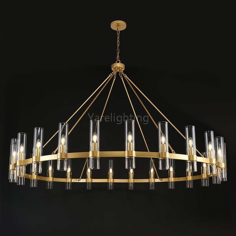 Modern Glass Round Chandelier 70“D, for Dining Room, Living Room, Bedroom and Entryway