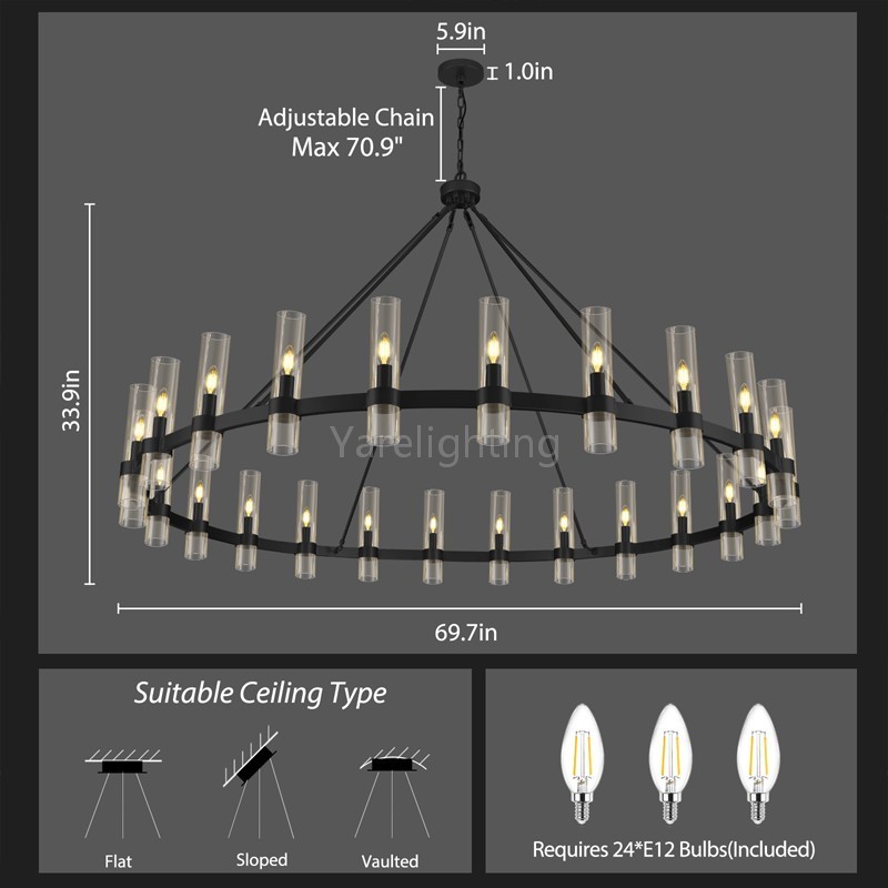 Modern Glass Round Chandelier 70“D