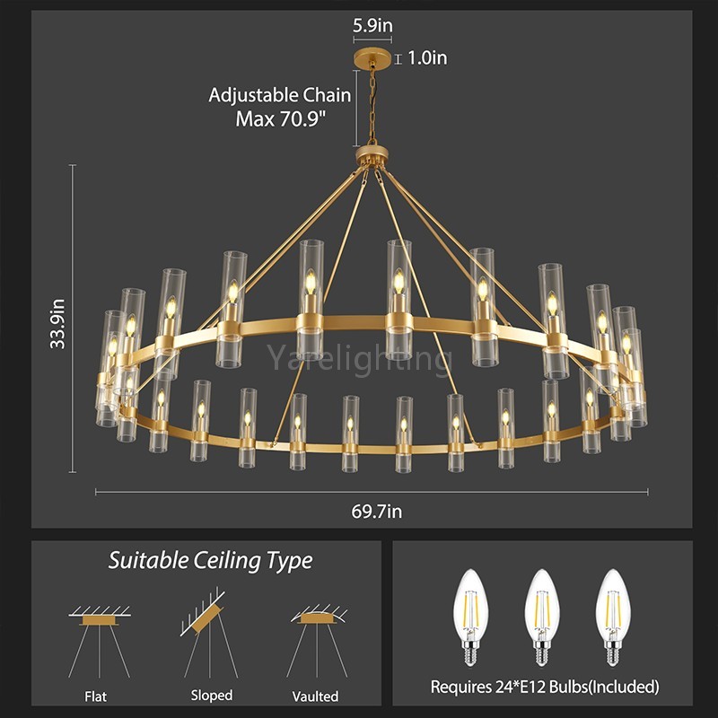 Modern Glass Round Chandelier 70“D