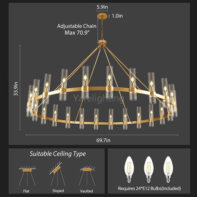 Modern Glass Round Chandelier 70“D