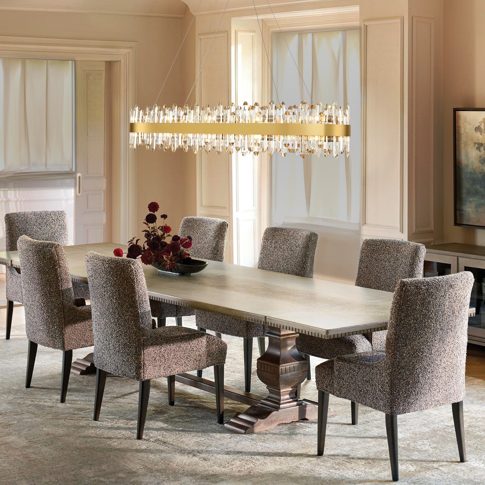 Modern Rectangular Crystal Chandelier 36"L