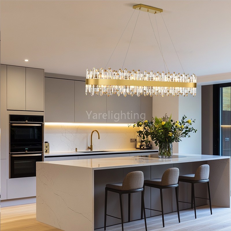 Modern Rectangular Crystal Chandelier 52"L