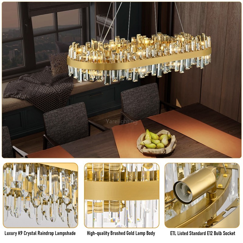 Modern Rectangular Crystal Chandelier 52"L