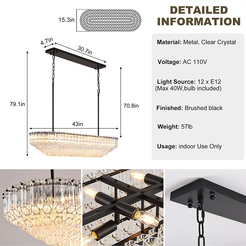 Modern Rectangular Dining Room Chandelier 43"L