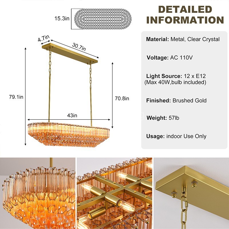 Modern Rectangular Dining Room Chandelier 43"L
