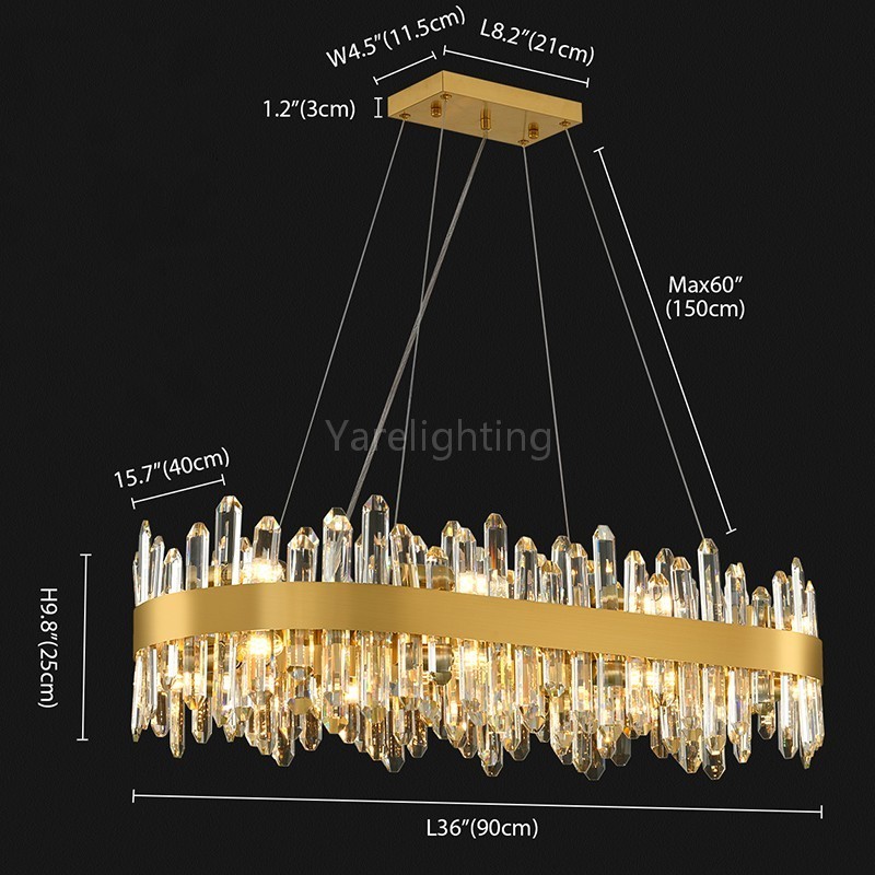 Modern Rectangular Crystal Chandelier 52"L