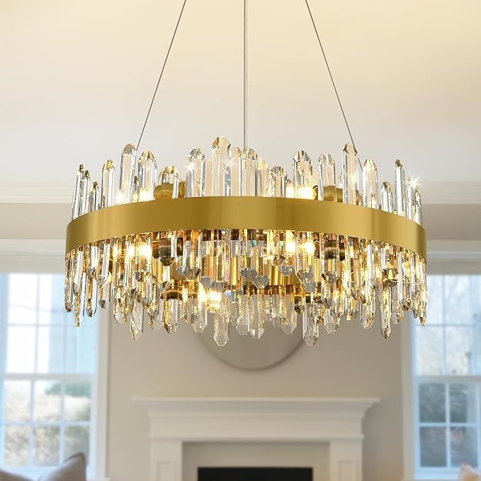 Modern Round Crystal Chandelier 24"D, for living room, foyer, kitchen, bedroom.
