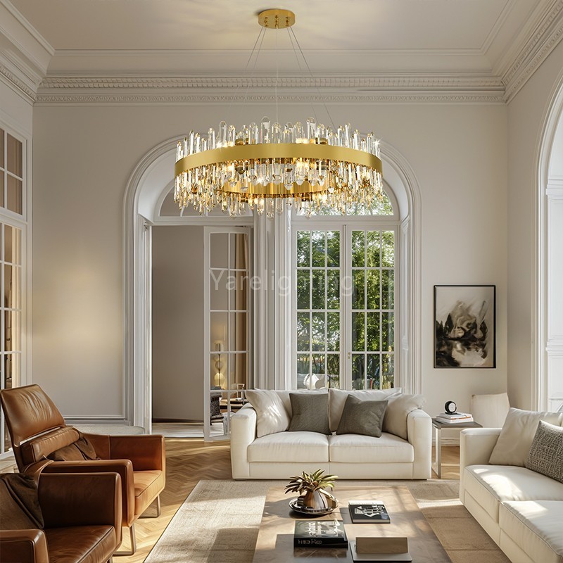 Modern Round Crystal Chandelier 32"D