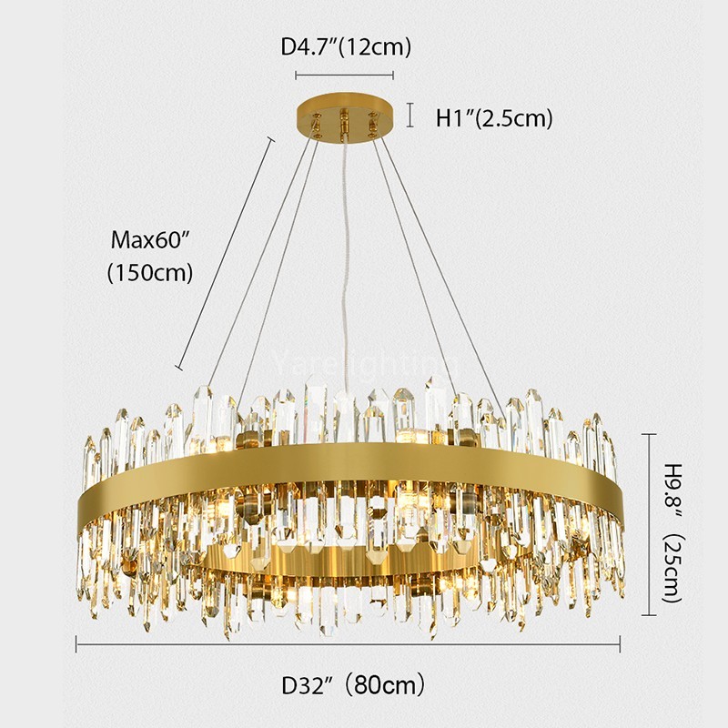 Modern Round Crystal Chandelier 32"D