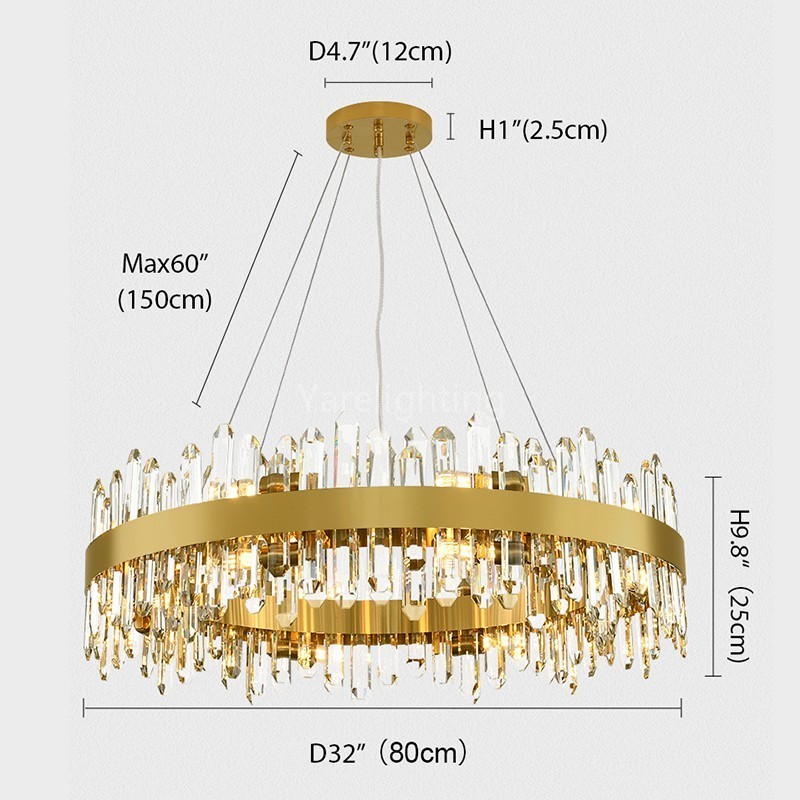 Modern Round Crystal Chandelier 32"D