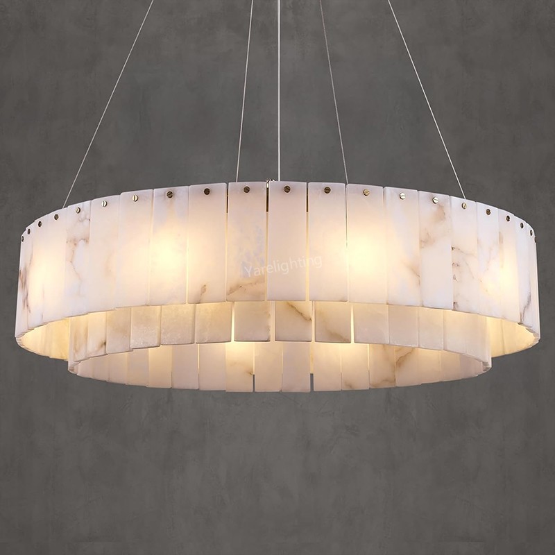 Modern Spanish Alabaster Round Chandelier
