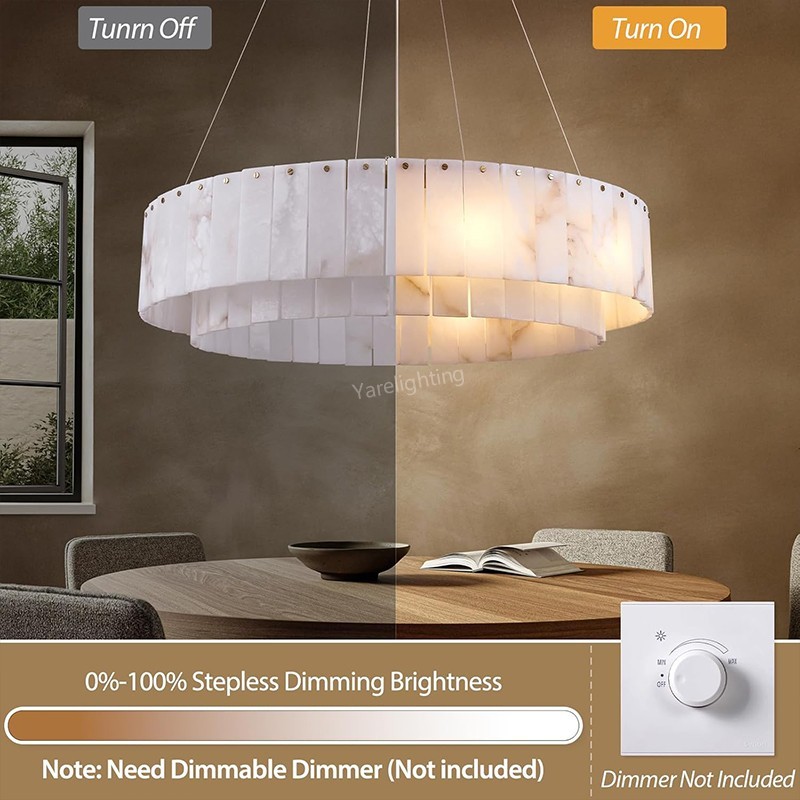 Modern Spanish Alabaster Round Chandelier