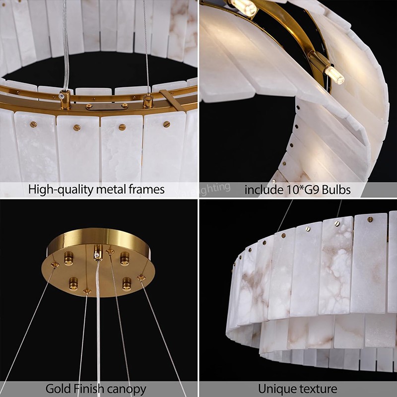 Modern Spanish Alabaster Round Chandelier