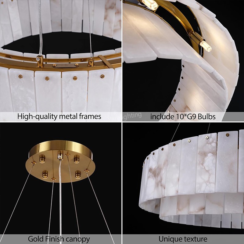 Modern Spanish Alabaster Round Chandelier