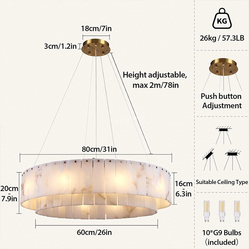 Modern Spanish Alabaster Round Chandelier