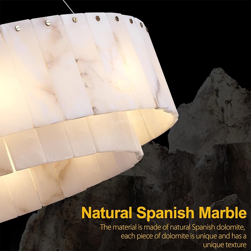 Modern Spanish Alabaster Round Chandelier
