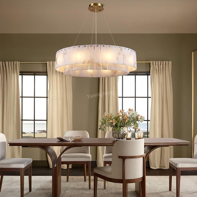 Modern Spanish Alabaster Round Chandelier
