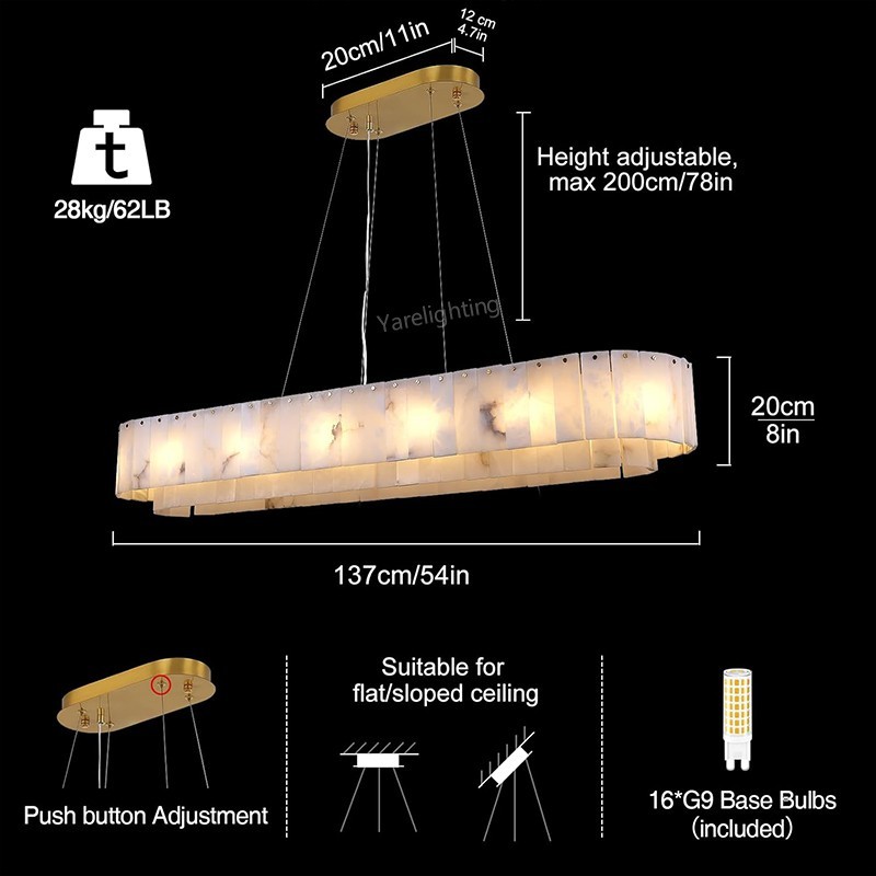 Modern Spanish Alabaster Linear Chandelier