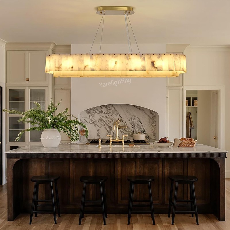 Modern Spanish Alabaster Linear Chandelier