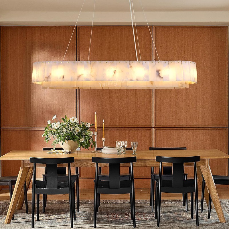 Modern Spanish Alabaster Linear Chandelier