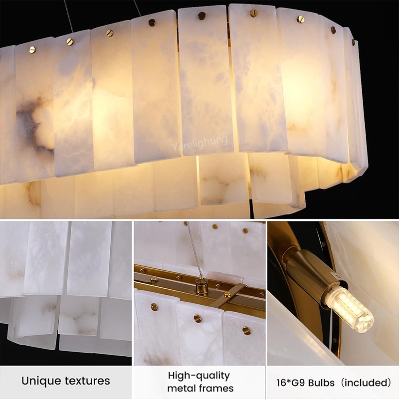 Modern Spanish Alabaster Linear Chandelier