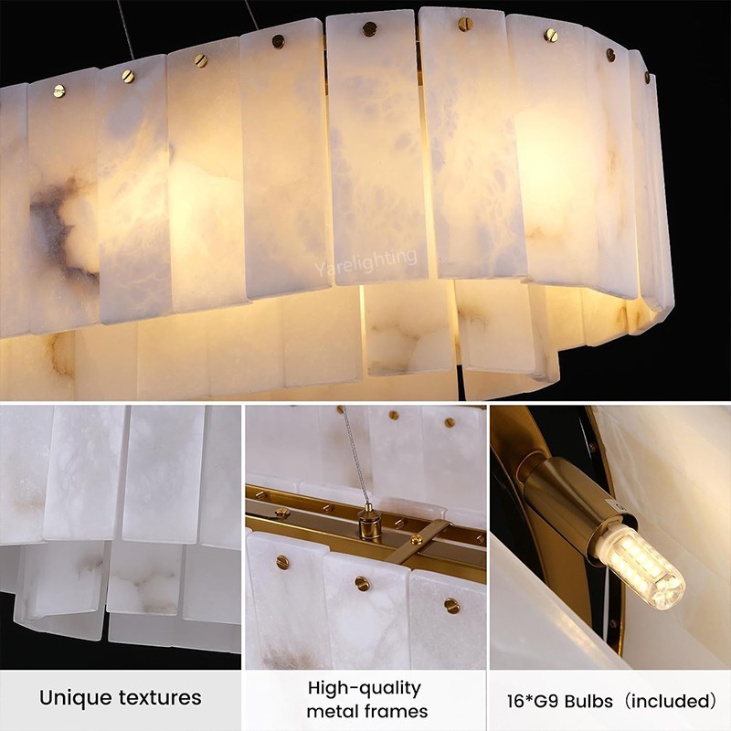 Modern Spanish Alabaster Linear Chandelier