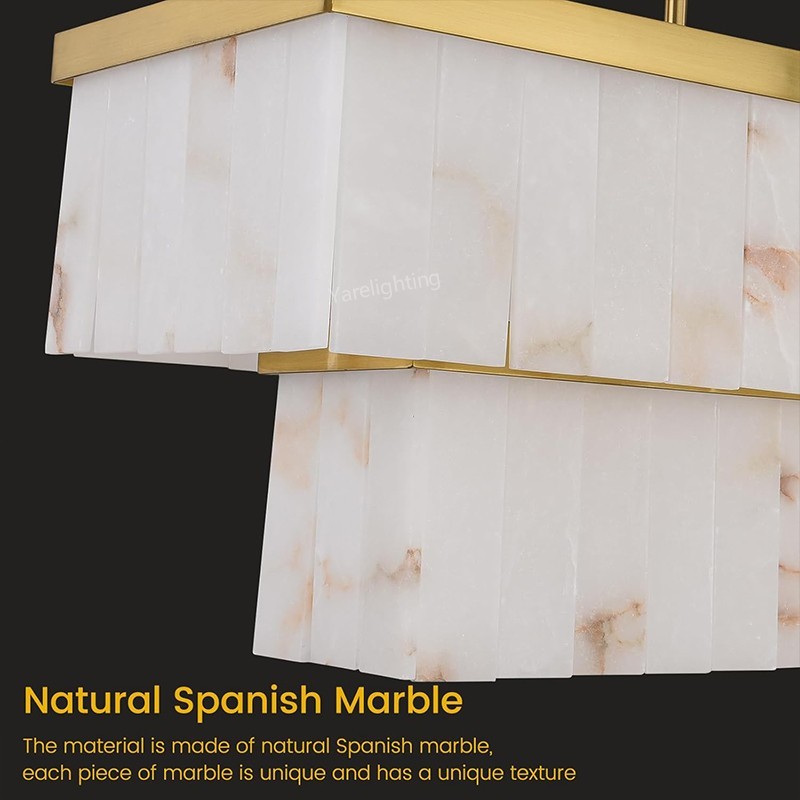 Modern Spanish Alabaster Rectangle Chandelier