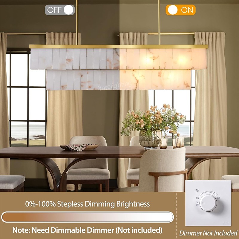 Modern Spanish Alabaster Rectangle Chandelier