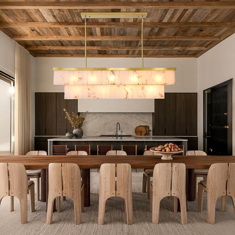 Modern Spanish Alabaster Rectangle Chandelier