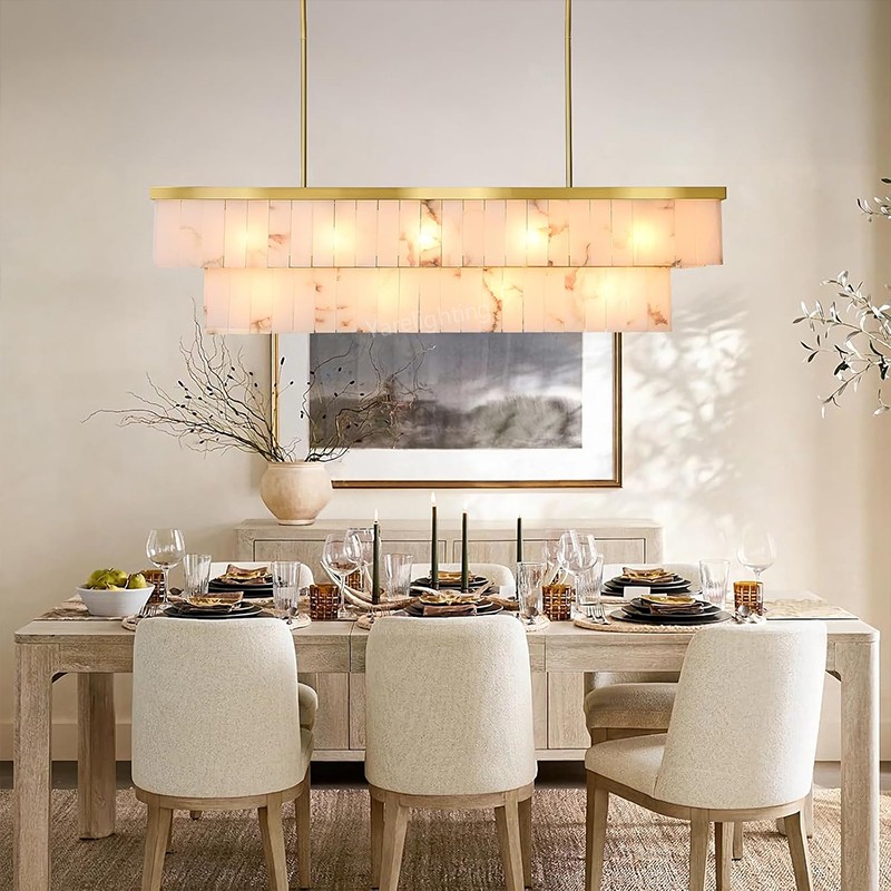 Modern Spanish Alabaster Rectangle Chandelier