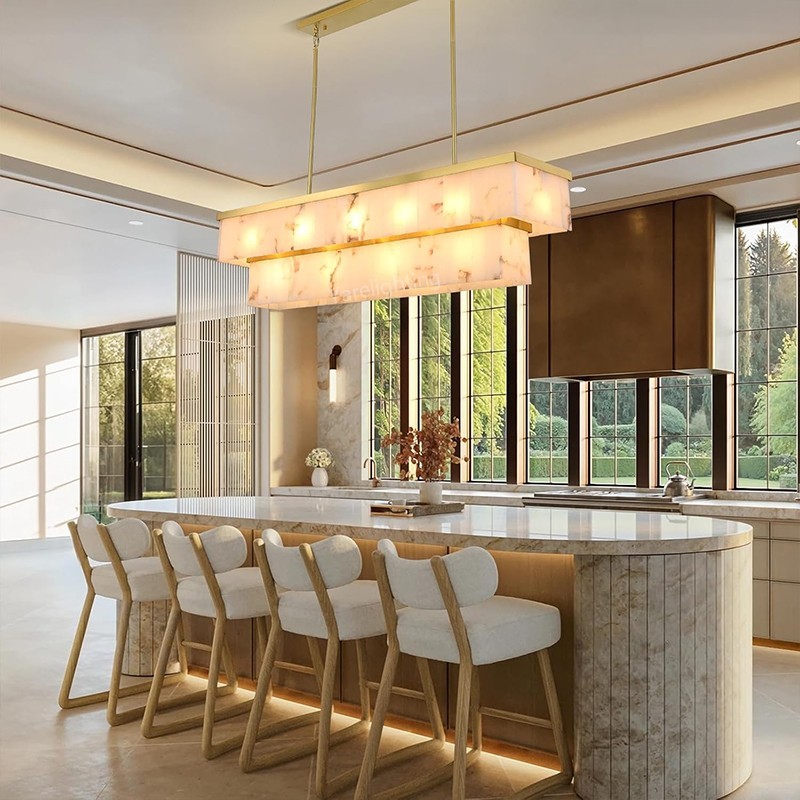 Modern Spanish Alabaster Rectangle Chandelier