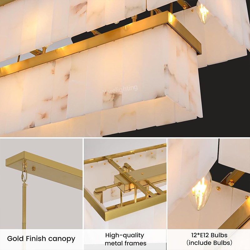 Modern Spanish Alabaster Rectangle Chandelier