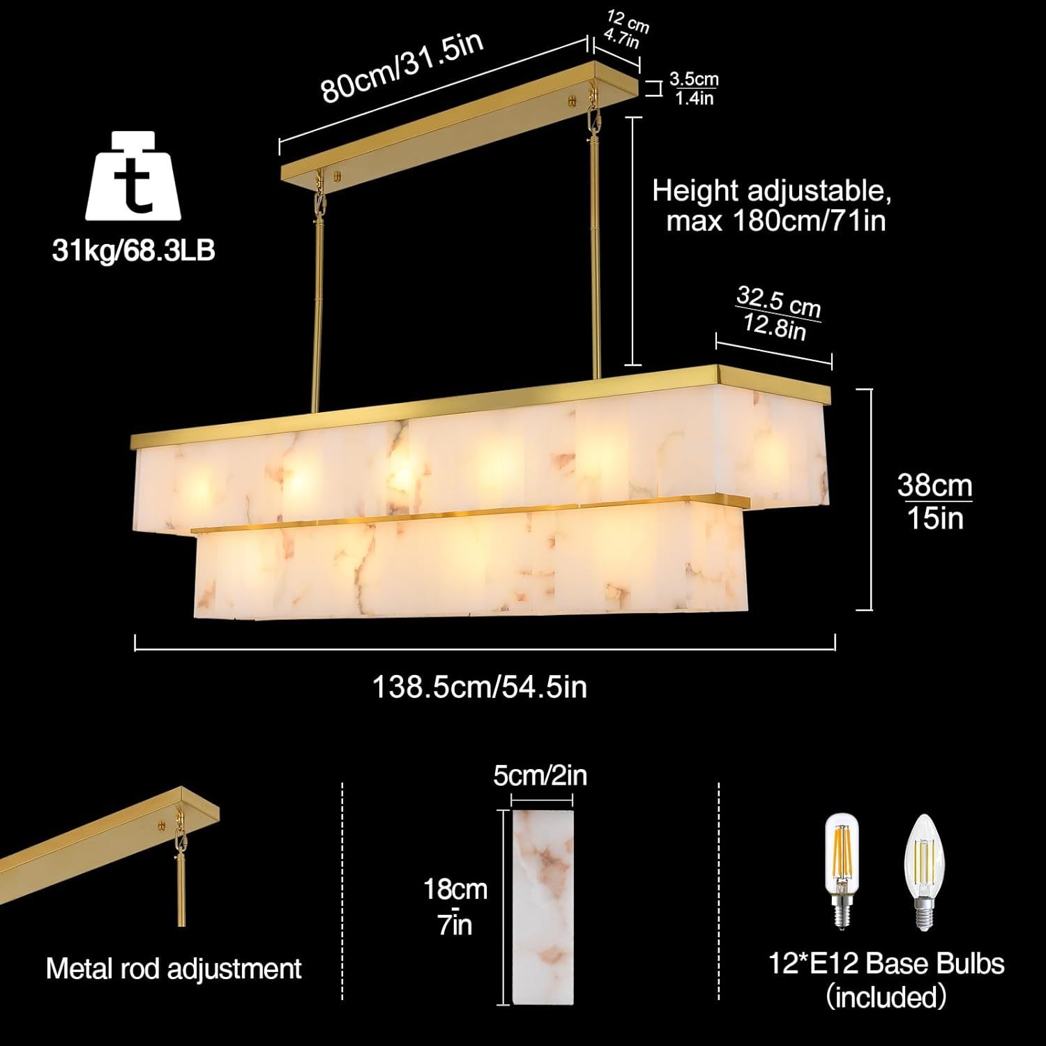 Modern Spanish Alabaster Rectangle Chandelier