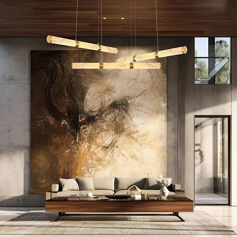 Modern Spanish Alabaster Tube Chandelier