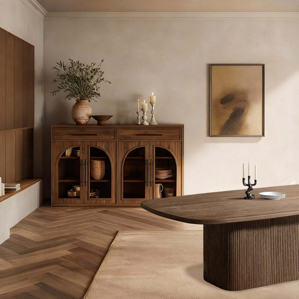 Mulho Pedestal Rectangular Wood Dining Table