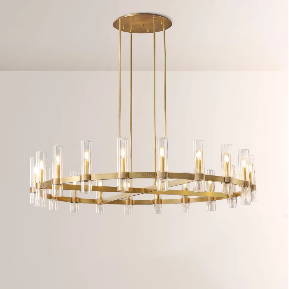 Olivia Round Brass Chandelier 36",Retro Chandelier For Dining Room