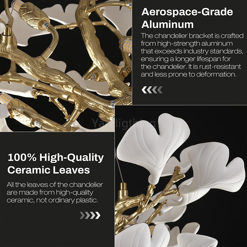 Tree Branch Ceramic Golden Chandelier 32"D