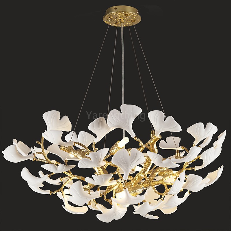 Tree Branch Ceramic Golden Chandelier 32"D