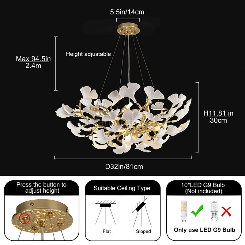 Tree Branch Ceramic Golden Chandelier 32"D