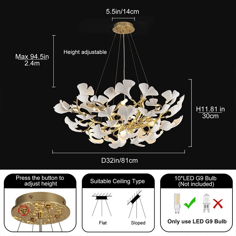 Tree Branch Ceramic Golden Chandelier 32"D