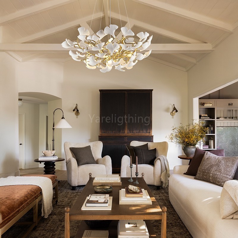 Tree Branch Ceramic Golden Chandelier 32"D