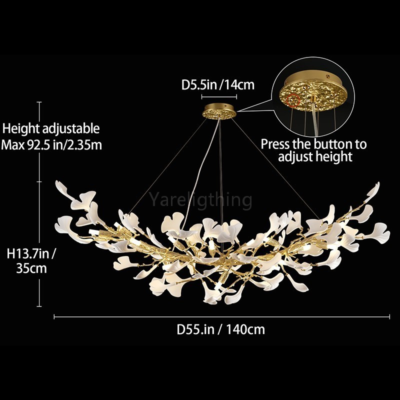 Tree Branch Ceramic Golden Chandelier 55"L