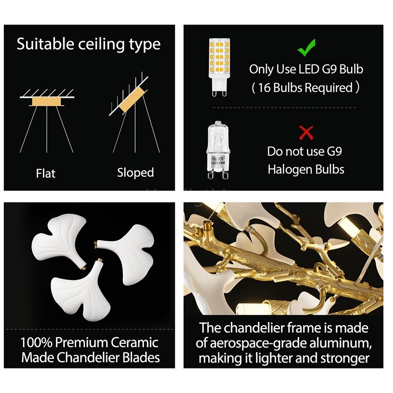 Tree Branch Ceramic Golden Chandelier 55"L