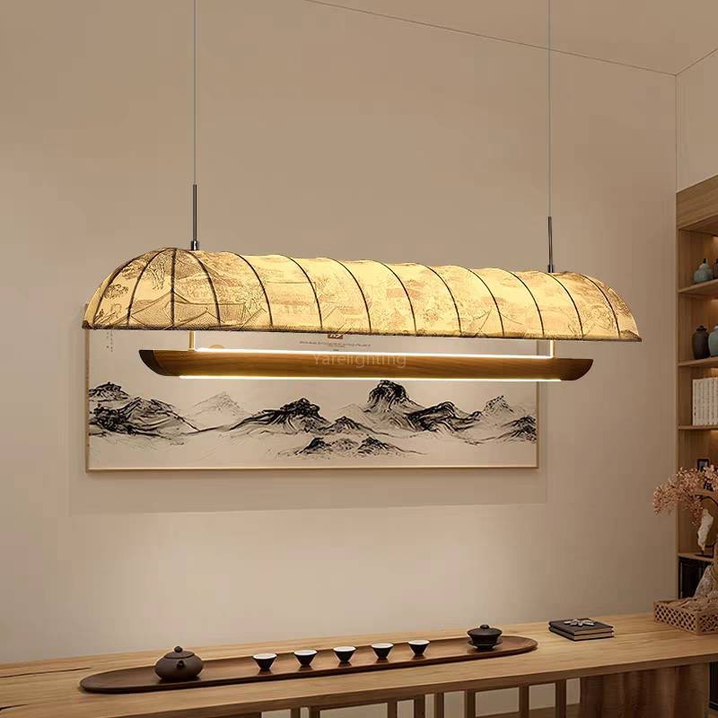  Wood Fabric Glow Round Chandelier 31.5"D