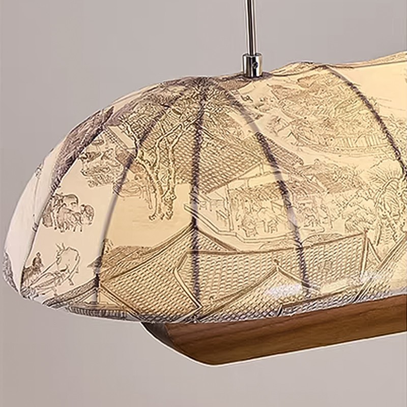 Wood Fabric Glow Round Chandelier 31.5"D